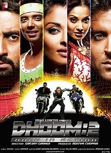 Dhoom 2, Abhishek Bachchan, Hrithik Roshan, Aishwarya Rai, Bipasha Basu, Uday Chopra, Rimi Sen, 2006